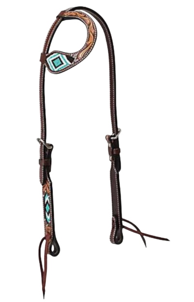 TURQ BEADED ONE EAR HEADSTALL