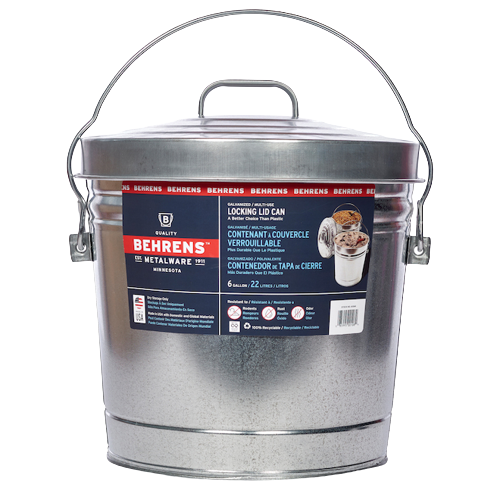 BEHRENS LOCK LID TRASH CAN GALV.STEEL GALVANIZED 6GA 12.8"x35.5"
