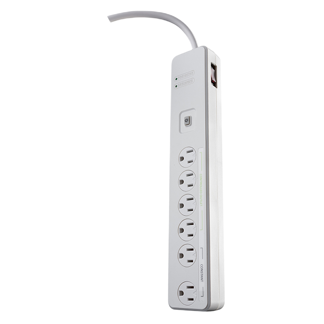 6 OUTLET POWER BAR PLASTIC WHITE 5'