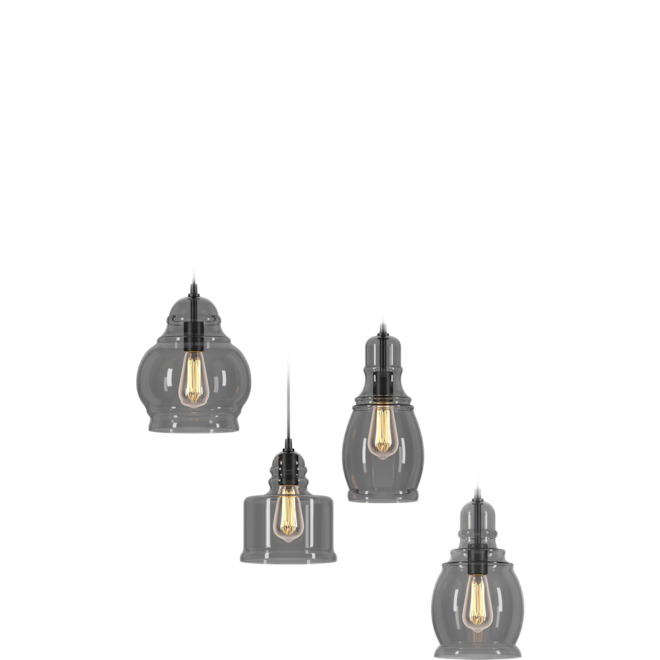 ALLEN + ROTH SMOKE GLASS PENDANT 4LIGHTS METAL/GLASS BLACK 25x8x12.56"