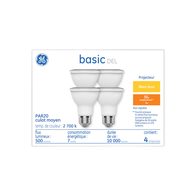 GE PAR20 BULB LED GLASS SOFT WHITE 50W 4PK