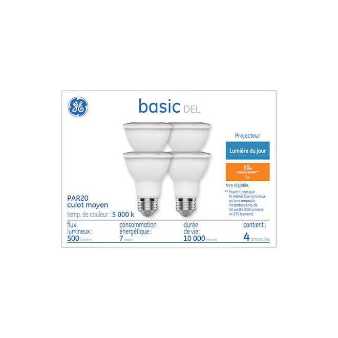 GE PAR20 BULB LED GLASS DAYLIGHT 50W 4PK