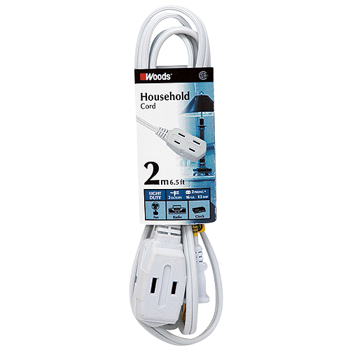 WOODS 3 OUTLETS CORD INDOOR SPT2 16/2 WHITE 13Ax125Vx2M