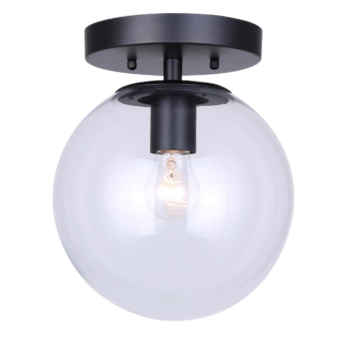 CANARM GLOBE/CAMILO FLUSHMOUNT GLASS TRANSP BLACK MATTE 60W