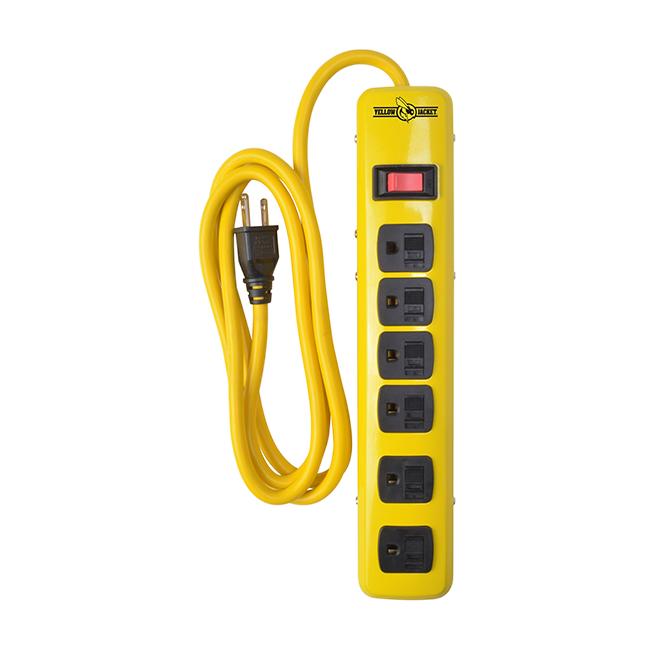 YELLOW JACKET 6 OUTLET POWER BAR STEEL YELLOW 1.8M