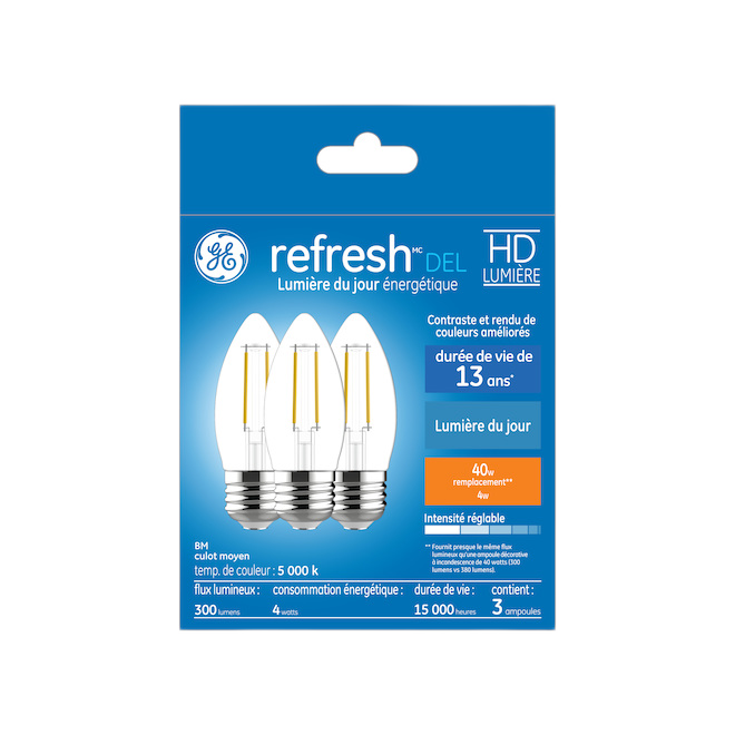 GE BM LED BULB GLASS DAY LIGHT 4W-3/PK