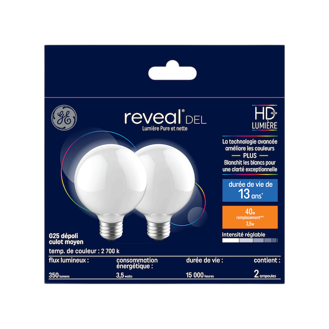 REVEAL G25 LED BULB FROST GLASS CLEAR 4.5W-2/PK