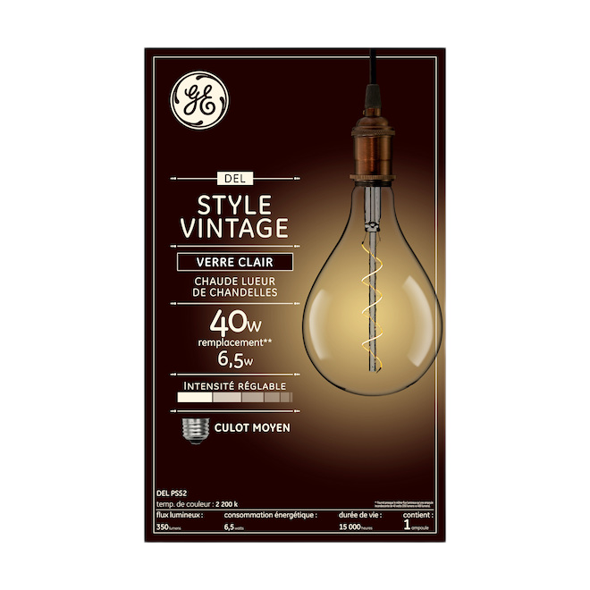 GE PS52 LED BULB GLASS CANDLE LGHT 6.5W-1/PK