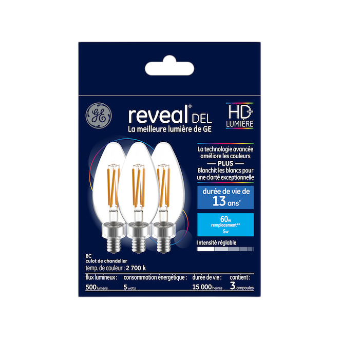 REVEAL BC LED BULB GLASS CLEAR 5.5W-3/PK