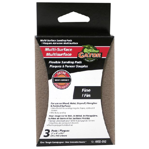 GATOR FINE SANDING PADS ALUM.OXIDE BLACK 3x4x1/4"xPK3