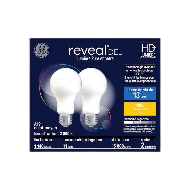 REVEAL A21 LED BULB GLASS 12.5W 2/PK