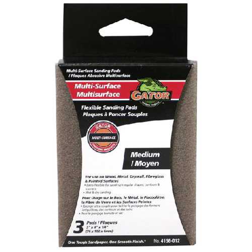 GATOR MEDIUM SANDING PADS ALUM.OXIDE BLACK 3x4x1/4"xPK3