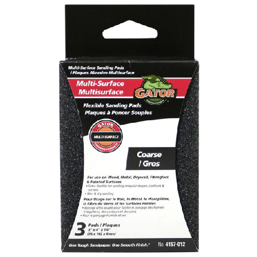 GATOR COARSE SANDING PADS ALUM.OXIDE BLACK 3x4x1/4"xPK3