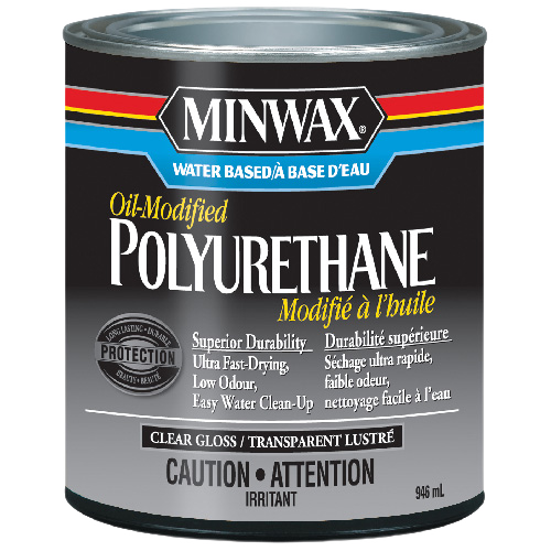 MINWAX LOW COV POLYURETHANE WATERBASED GLOSSY 946ML