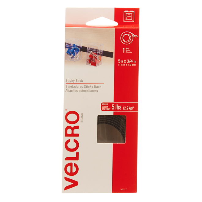 VELCRO S-ADHESIVE VELCRO STRIP ROLL VELCRO BLACK 5'x3/4"