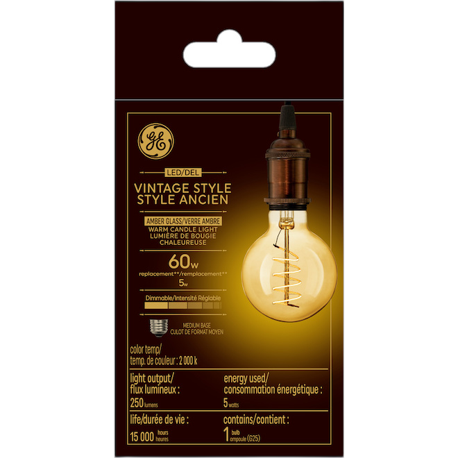 GE G25 SPI LED BULB GLASS CANDLELIGHT 5W