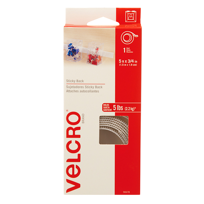 VELCRO S-ADHESIVE VELCRO STRIP ROLL VELCRO WHITE 5'x3/4"