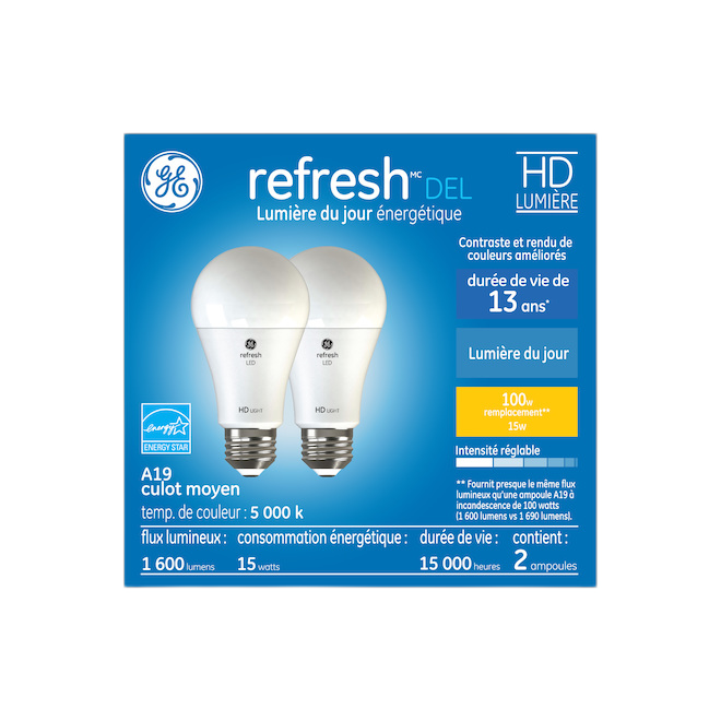 GE A19/REFRESH LED BULB 100W-2/PK