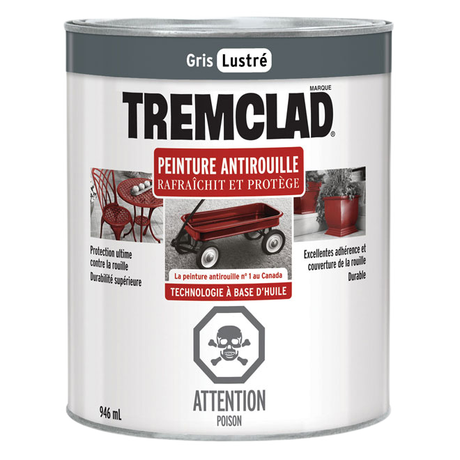 TREMCLAD GLOSS FINISH RUST PAINT GREY 946ML