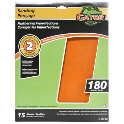 GATOR PREMIUM SANDPAPER ALUM.OXIDE ORANGE 9x11"xPK15xGT180