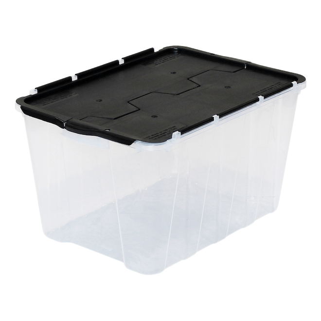 GSC Technologies FLIP-TOP STORAGE TOTE PLASTIC CLEAR/BLACK 49LT 21x15x12"