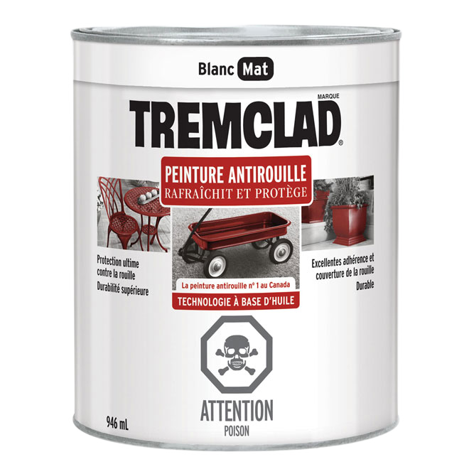 TREMCLAD FLAT FINISH RUST PAINT FLAT WHITE 946ML