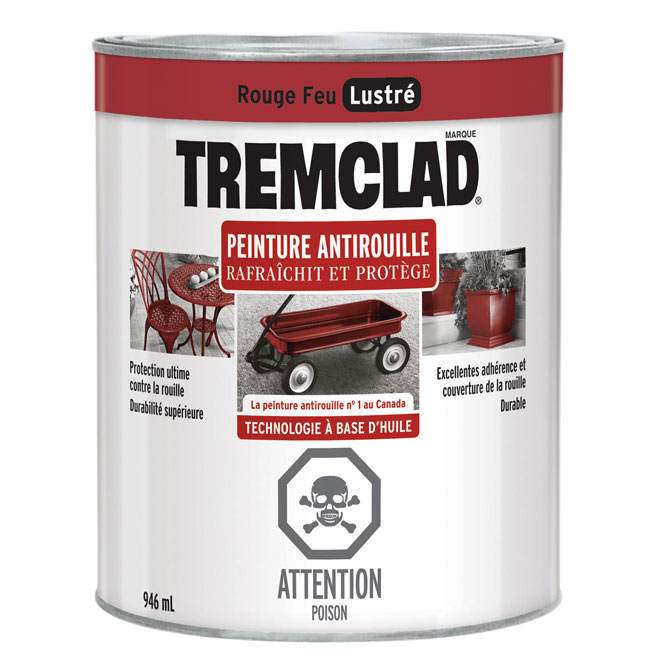 TREMCLAD GLOSS FINISH RUST PAINT FIRE RED 946ML