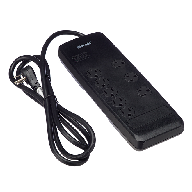 WOODS 8 OUTLET POWER BAR PLASTIC BLACK 6'
