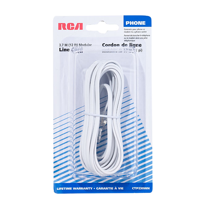 RCA W/CONNECTION CORD LINE MODULAR PLAST/METAL WHITE 12'