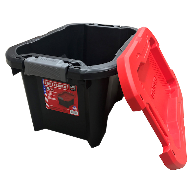 LATCHING LID STORAGE BOX PLASTIC BLACK 10GA 37L