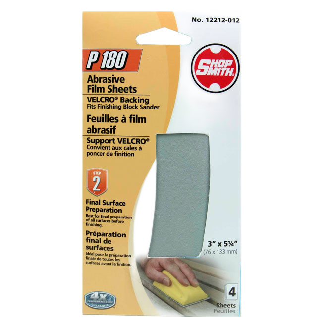 SHOPSMITH SAND FILM ZIRC.OXYDE GREY 3x5-1/4" 180GT 4PK