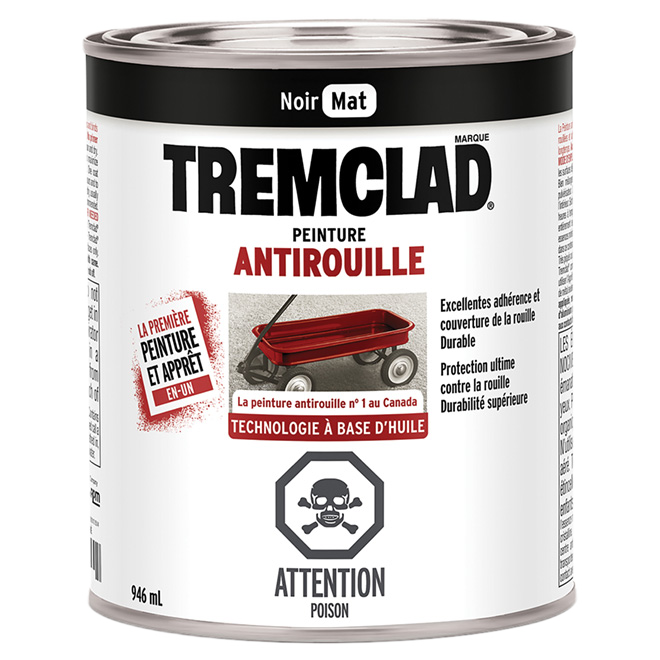 TREMCLAD FLAT FINISH RUST PAINT BLACK MATTE 946ML