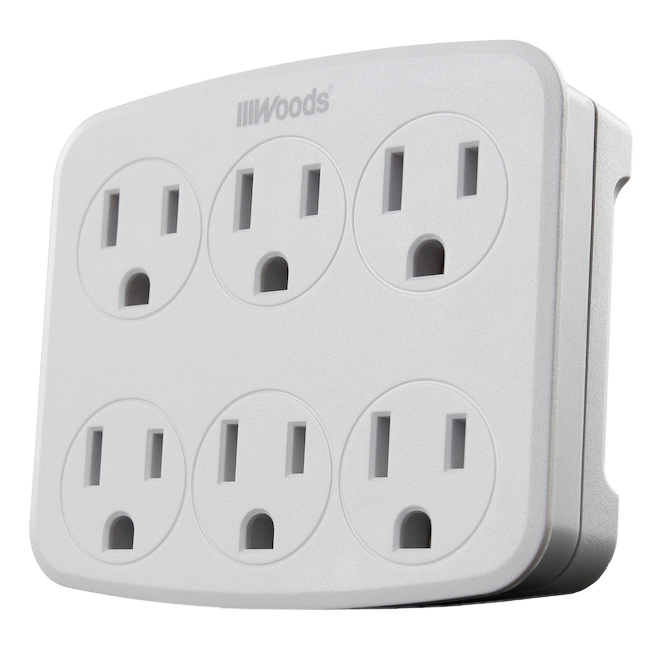 WOODS 6 OUTLET WALL OUTLET PLASTIC WHITE 120V