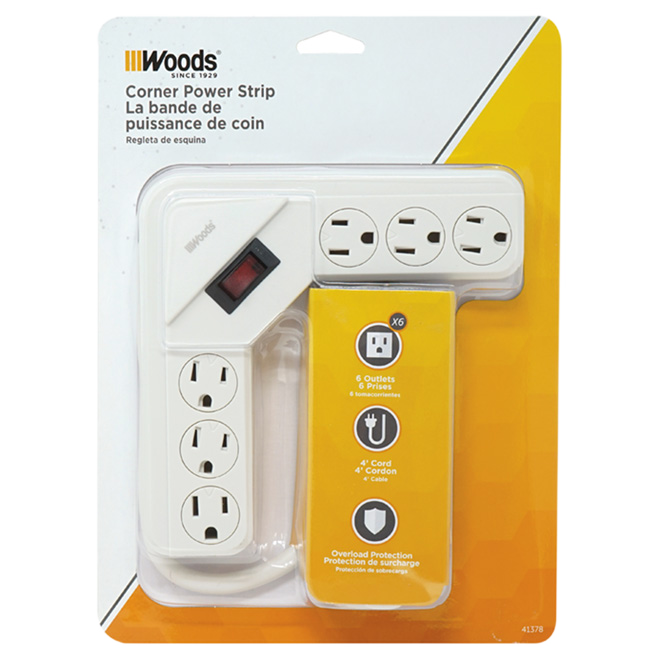 WOODS 6 OUTLET POWER STRIP PLASTIC WHITE 120V