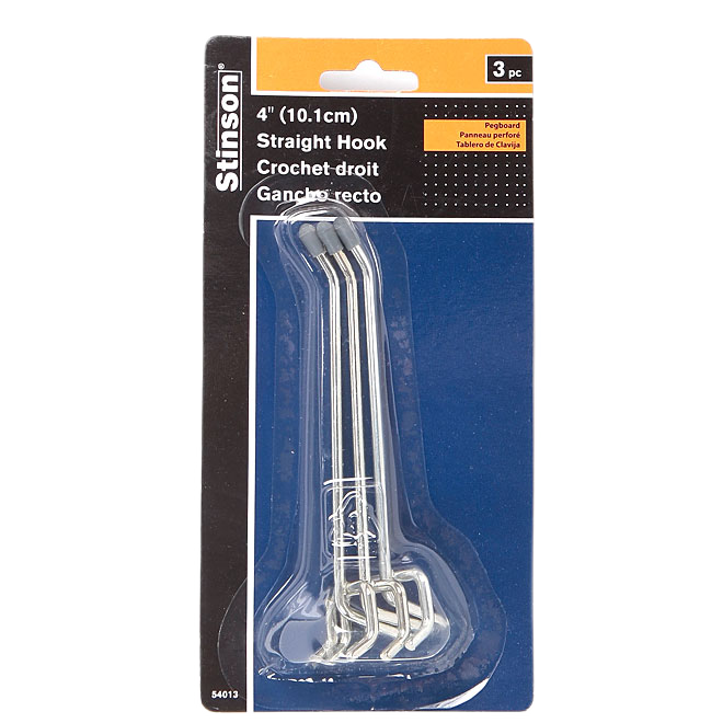 STINSON FR PEGBOARD PEG HOOKS ALUM/STEEL 4"x3PC