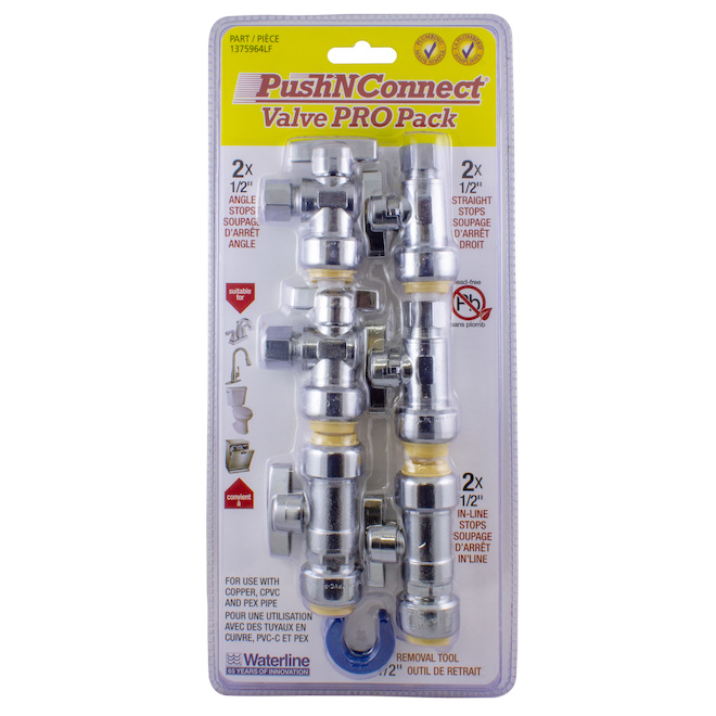 WATERLINE PUSH-N-CONNE VALVE SET BRASS 1/2"x7PC