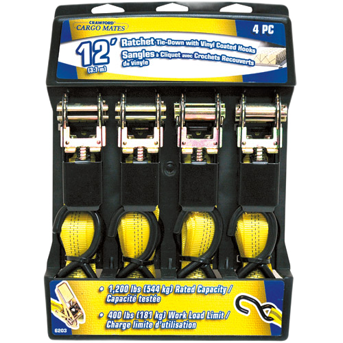 CARGO MATES RATCHET TIE DOWN SET YELLOW 12'x4PC