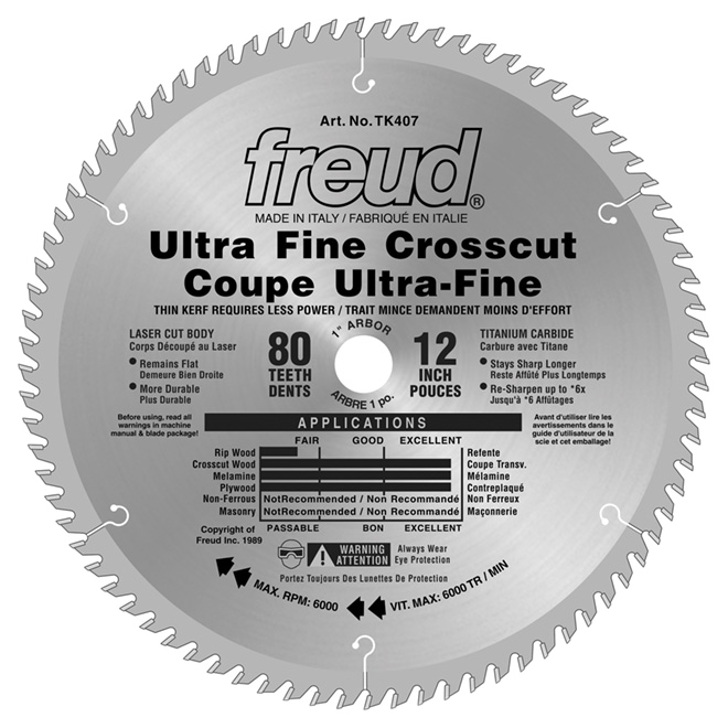 FREUD CIRCULAR SAW BLADE CARBIDE 12"x80TH
