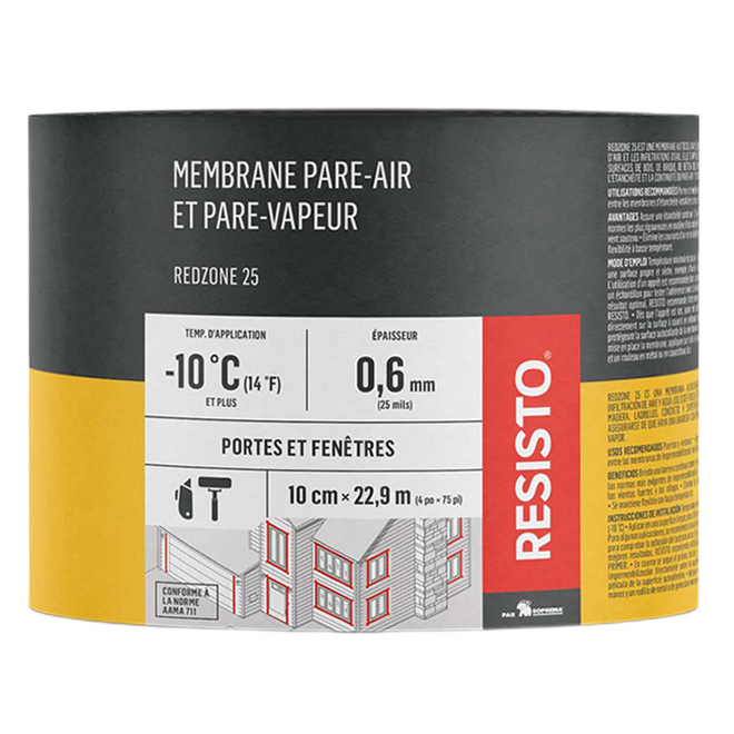 RESISTO RED ZONE 25 WATRPROOF MEMBRANE ELAS.BITUMEN RED 4"x75' 10CMx22.9M