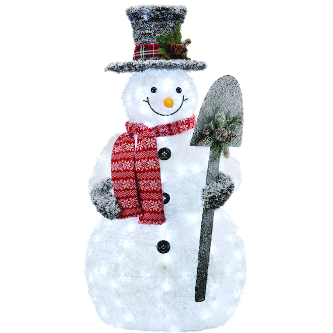 HOLIDAY LIVING LIGHTED SNOWMAN SNOWY WHITE/RED 47"x100LGT