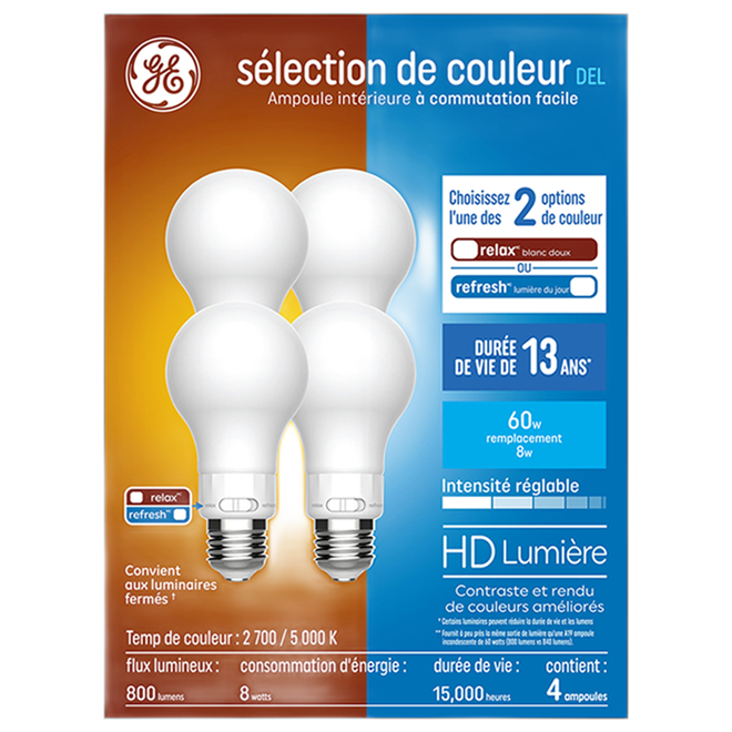 GE A19 LED BULB DIMMABLE 60W-4PK