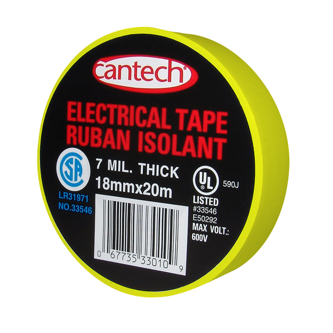 CANTECH CSA ELECTRIC TAPE VINYL YELLOW 18MMX20MX7TS