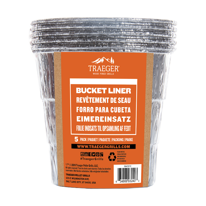 TRAEGER PELLET GRILL BUCKET LINER ALUMINUM SILVER 5PK