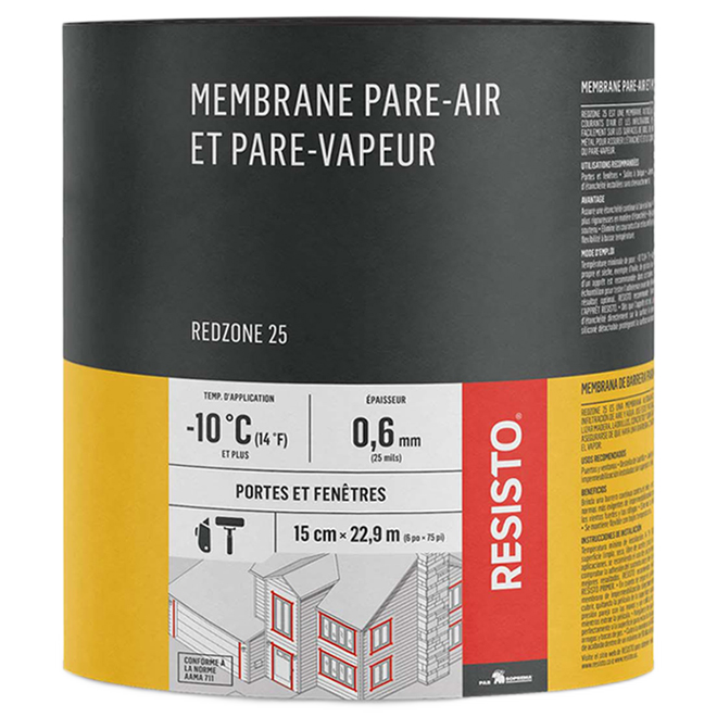 RESISTO RED ZONE 25 WATRPROOF MEMBRANE ELAS.BITUMEN RED 6"x75' 15CMx22.9M