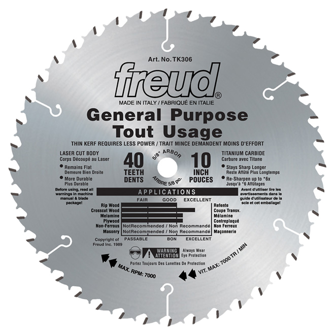 FREUD FINISHING CIRCULAR SAW BLADE 10"x40TH