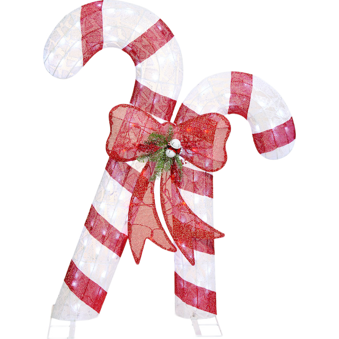HOLIDAY LIVING LIGHTED CANDY CANE FABRIC WHITE/RED 45"x105LGT