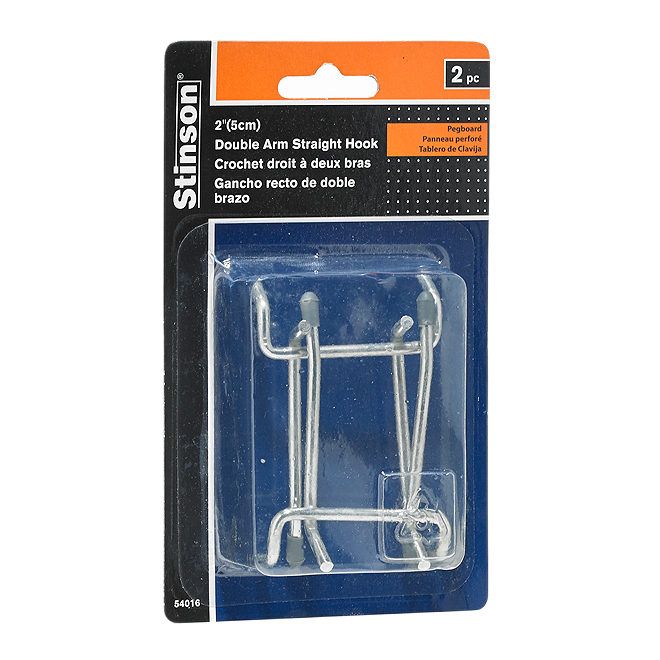 STINSON PEGBOARD DBL ARM HOOKS ALUM/STEEL 2"x2PC