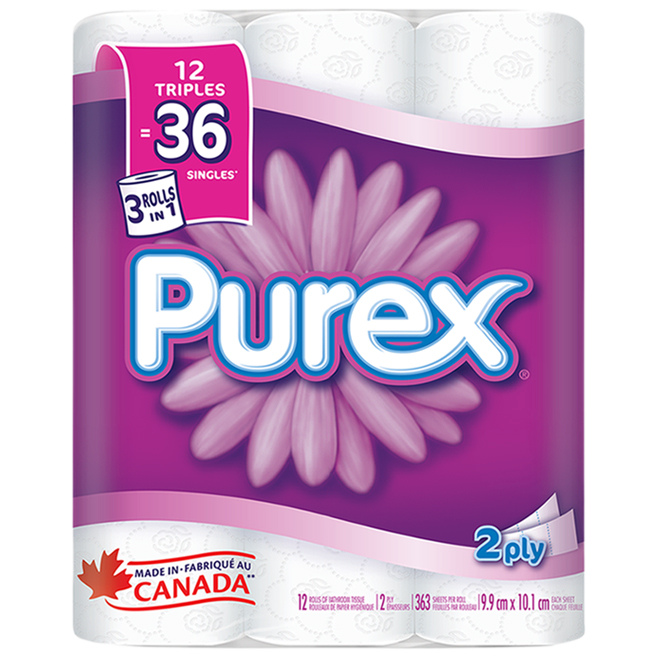 PUREX BATHROOM TISSUE PAPER WHITE 2PYx12RLx363SH