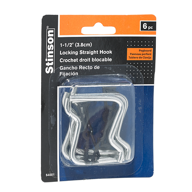 STINSON PEGBOARD STRAIGHT HOOKS ALUM/STEEL 1 1/2"x6PC