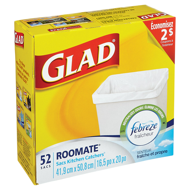 GLAD ROOMATE GARBAGE BAG PLASTIC WHITE 16 1/2"x20"xPK/52